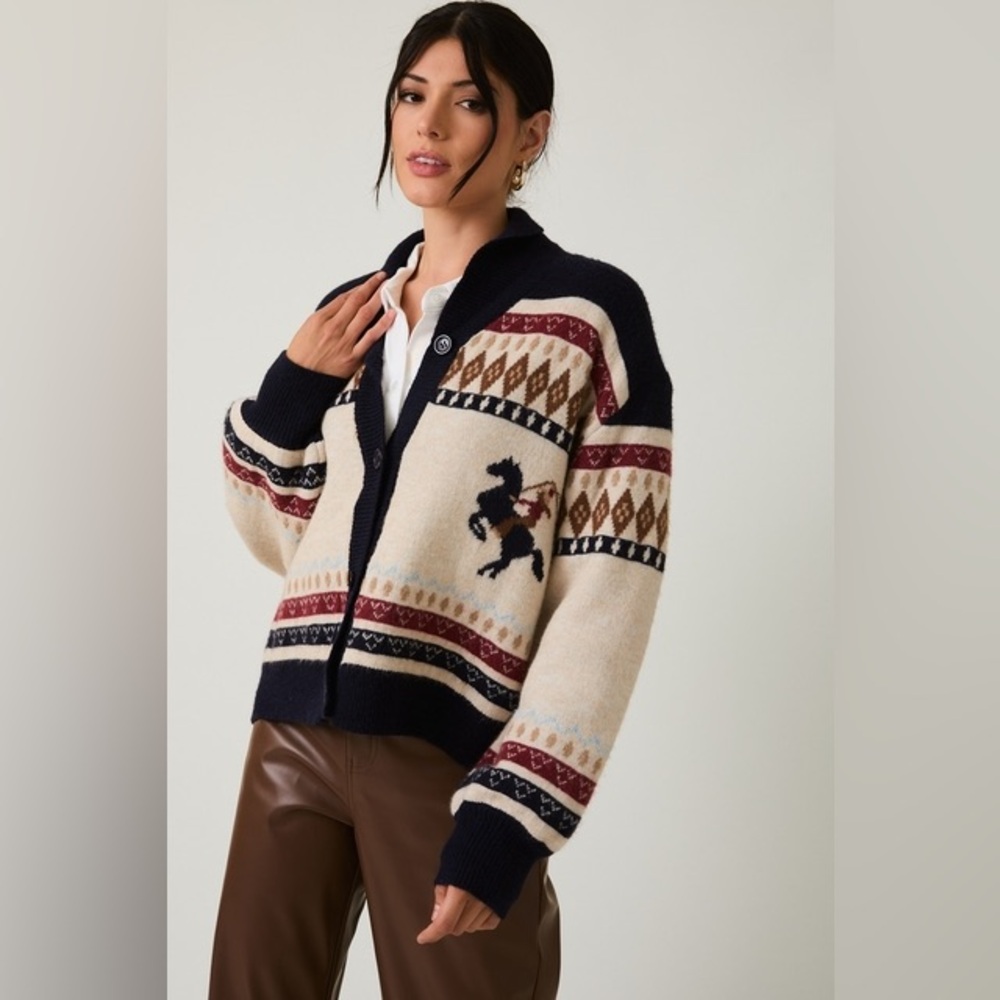 Western Horse & Cowgirl Fair Isle Cardigan Sweater - Sunday Edition - Picture 4 of 9